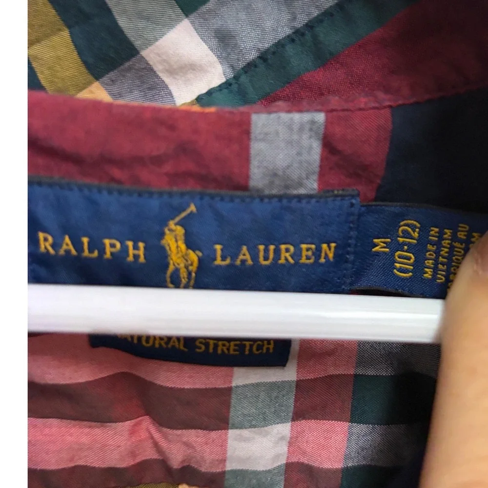 Ralph Lauren Natural Stretch Plaid Multi Color Button Down Shirt Boys M 10-12